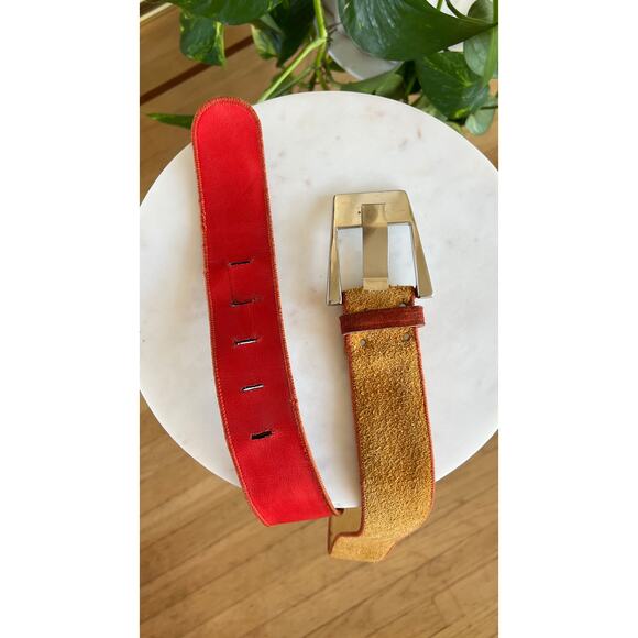 Vintage 1970s Belt 70s Suede Hippie Two Tone Red Yellow Boho Belt